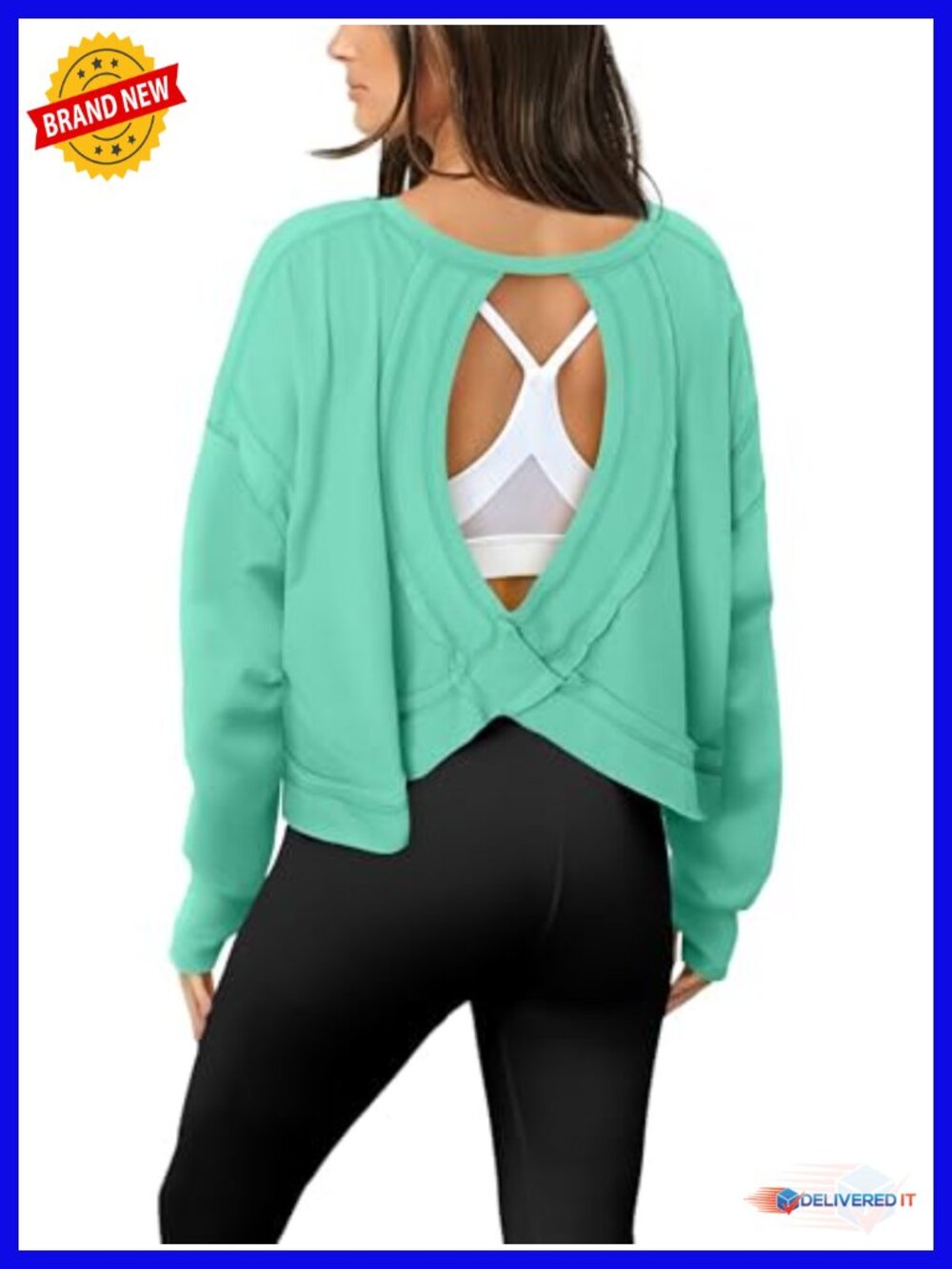 Long Sleeve Open Back Athletic Workout Top Loose Running Tee